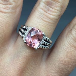 DY Silver Morganite and Diamond Wheaton Ring 7.5